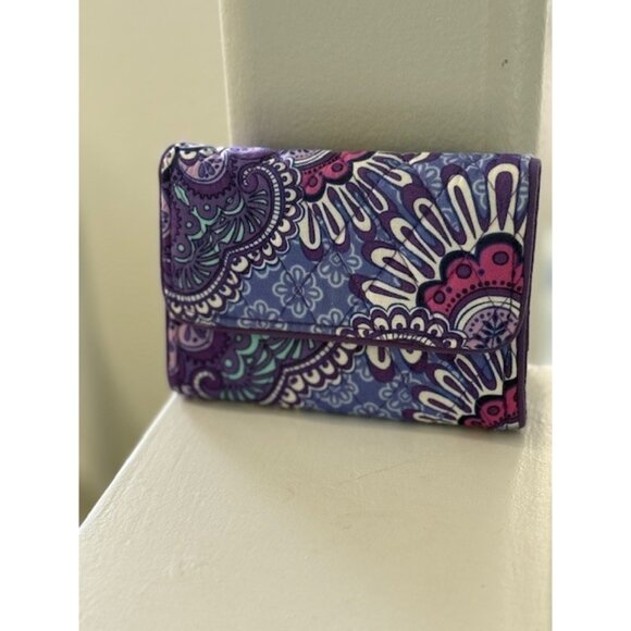 Vera Braldey Trifold Wallet Pocket Coin Case Lilac Tapestry Purple Flap Zipper - Picture 15 of 15